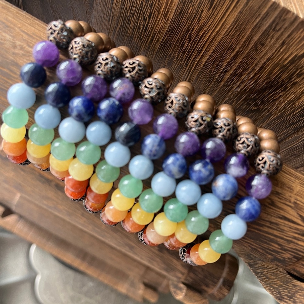 Antique copper chakra bracelet